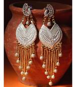 White & Gold Plated Enamelled Peacock Shaped Drop Earrings