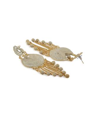 White & Gold Plated Enamelled Peacock Shaped Drop Earrings 3