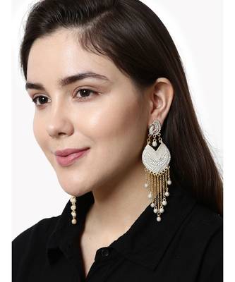 White & Gold Plated Enamelled Peacock Shaped Drop Earrings 4
