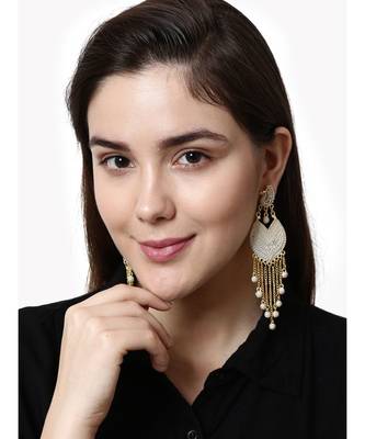White & Gold Plated Enamelled Peacock Shaped Drop Earrings 6