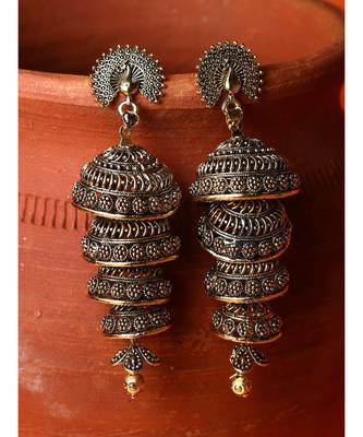 Black & Gold Plated Enamelled Dome Shaped Jhumkas 1