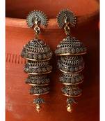Black & Gold Plated Enamelled Dome Shaped Jhumkas