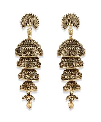 Black & Gold Plated Enamelled Dome Shaped Jhumkas 2