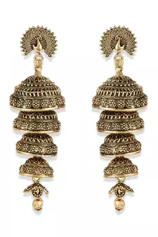 Black & Gold Plated Enamelled Dome Shaped Jhumkas