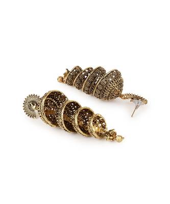 Black & Gold Plated Enamelled Dome Shaped Jhumkas 3