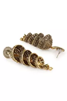 Black & Gold Plated Enamelled Dome Shaped Jhumkas