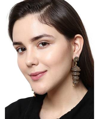 Black & Gold Plated Enamelled Dome Shaped Jhumkas 4