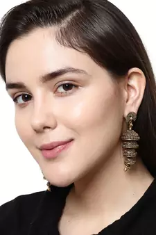 Black & Gold Plated Enamelled Dome Shaped Jhumkas