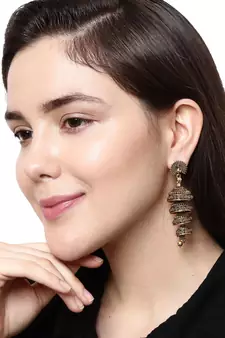 Black & Gold Plated Enamelled Dome Shaped Jhumkas