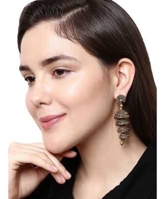 Black & Gold Plated Enamelled Dome Shaped Jhumkas 6