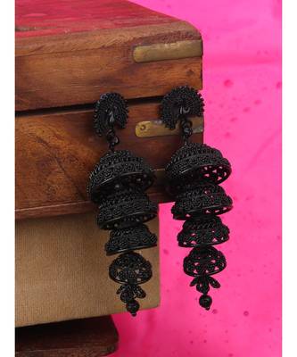Designer Gun Metal Painted Peacock Shape 4 floor Stylish Jhumki 1