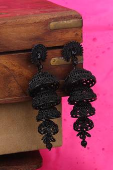 Designer Gun Metal Painted Peacock Shape 4 floor Stylish Jhumki