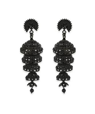 Designer Gun Metal Painted Peacock Shape 4 floor Stylish Jhumki 2