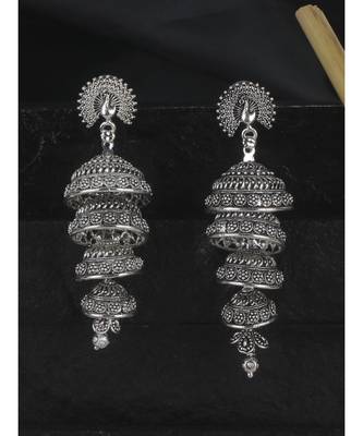 Designer Silver Plated Party Wear 5 Floor Jhumka Earring Onesize Silver 1