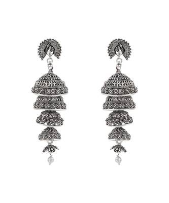 Designer Silver Plated Party Wear 5 Floor Jhumka Earring Onesize Silver 2