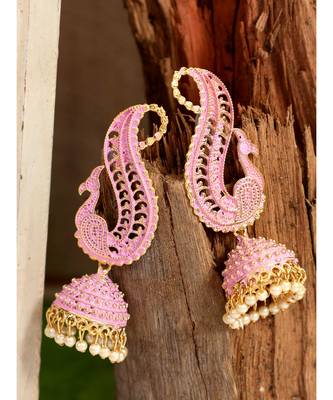 Gold Plated Exclusive Traditional Pink Jhumka Earring 1