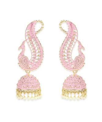 Gold Plated Exclusive Traditional Pink Jhumka Earring 2