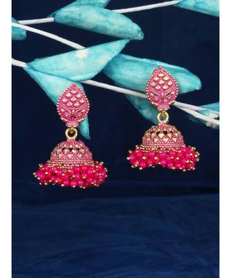 Traditional Gold Plated Enamelled Party Wear Jhumka Earring Onesize Pink 1