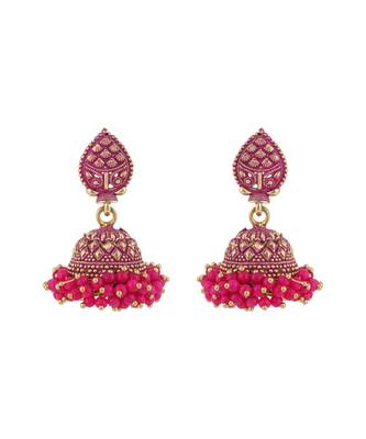 Traditional Gold Plated Enamelled Party Wear Jhumka Earring Onesize Pink 2