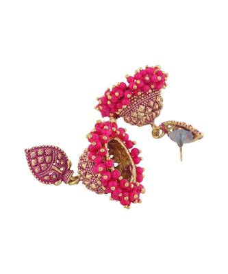 Traditional Gold Plated Enamelled Party Wear Jhumka Earring Onesize Pink 3