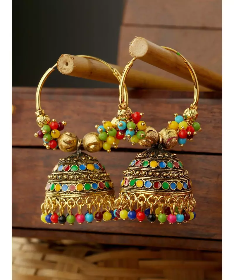 Traditional Gold Plated Multicolour Beaded Hoop Bali Light Weight Jhumki
