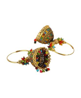 Traditional Gold Plated Multicolour Beaded Hoop Bali Light Weight Jhumki 3