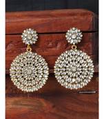Designer Gold Plated Traditional Stone Studded Party Wear Drop Earring Onesize White