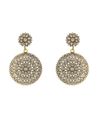 Designer Gold Plated Traditional Stone Studded Party Wear Drop Earring Onesize White 2