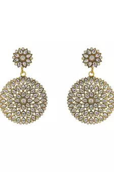 Designer Gold Plated Traditional Stone Studded Party Wear Drop Earring Onesize White