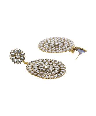 Designer Gold Plated Traditional Stone Studded Party Wear Drop Earring Onesize White 3
