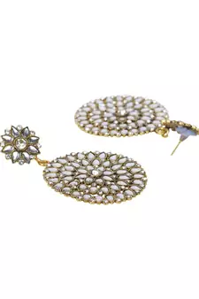 Designer Gold Plated Traditional Stone Studded Party Wear Drop Earring Onesize White