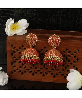 Designer Gold plated Enamelled Traditional Partywear Jhumki 1