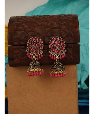 Designer Taditional Stone Studded Gold plated Party Wear Jhumka 1