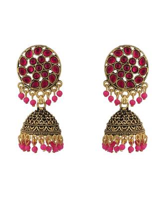 Designer Taditional Stone Studded Gold plated Party Wear Jhumka 2
