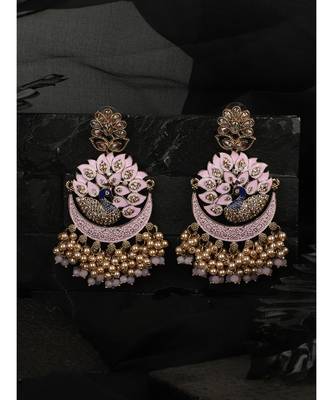 Partywear Traditional Gold Plated Pink Peacock Shape Chandbali 1