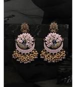 Partywear Traditional Gold Plated Pink Peacock Shape Chandbali