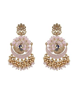 Partywear Traditional Gold Plated Pink Peacock Shape Chandbali 2