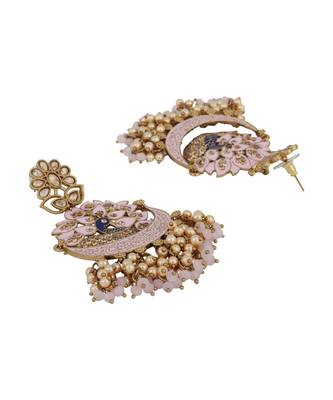 Partywear Traditional Gold Plated Pink Peacock Shape Chandbali 3