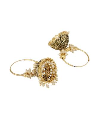 Gold plated Traditional Round Shape Pearl Brass Bali with Jhumka Earrings 3