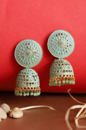 Traditional Enamelled Gold Plated Partywear Light Weight Jhumka