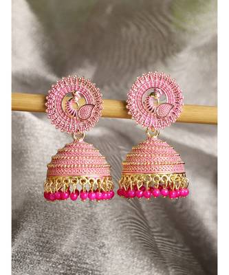 Traditional Enamelled Gold Plated Partywear Alloy Light Weight Jhumka 1