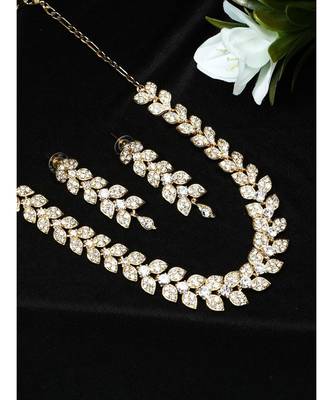 Gold Plated Traditional Stone Studded Light Weight Party Wear Necklace 1