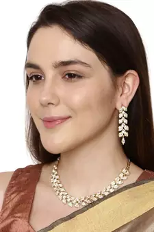 Gold Plated Traditional Stone Studded Light Weight Party Wear Necklace