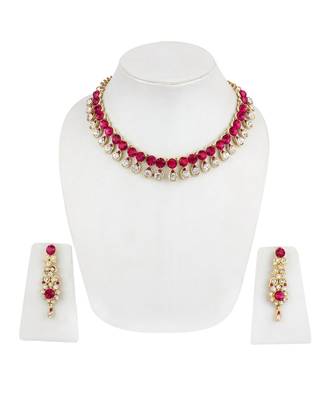 Gold Plated Traditional Stone Studded Light Weight Party Wear Necklace 3