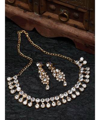 Gold Plated Traditional Stone Studded Light Weight Party Wear Necklace 1