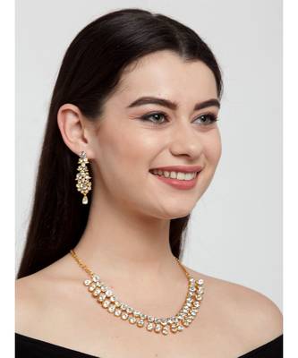 Gold Plated Traditional Stone Studded Light Weight Party Wear Necklace 4