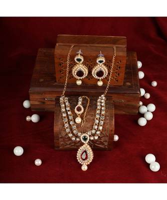 Traditional Party Wear Stone Studded Gold Plated Jewellery Set With Maangtika 1