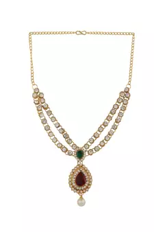 Traditional Party Wear Stone Studded Gold Plated Jewellery Set With Maangtika