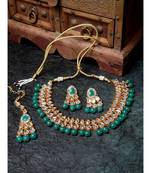 Kundan Gold Plated Green Beads Traditional Party Wear Necklace With Earring Maagtika