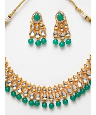 Kundan Gold Plated Green Beads Traditional Party Wear Necklace With Earring Maagtika 3